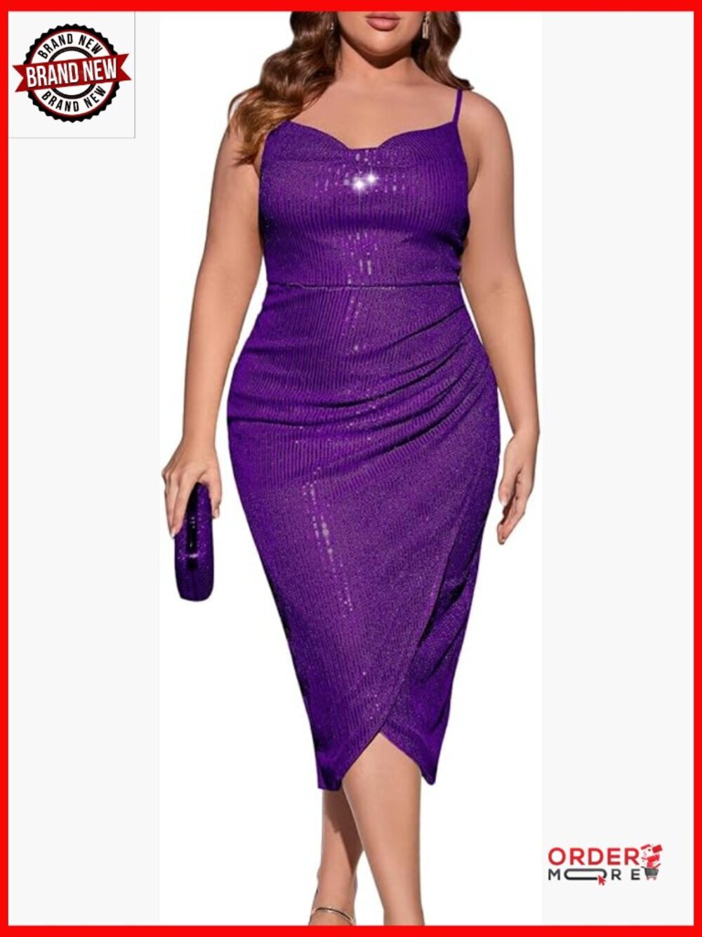Plus Size Sparkle Formal Bodycon Midi Dress Adjustable Straps Ruched Waist
